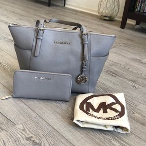 Michael Kors Jet Set Silver-Tone Tote & Wallet